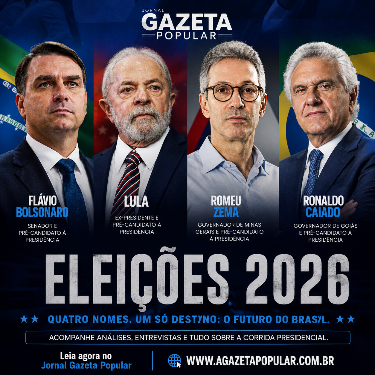 Eleições 2026: Lula vai às ruas em Salvador, Caiado mira economia, Zema critica gastos e Flávio Bolsonaro se prepara para sabatina na TV